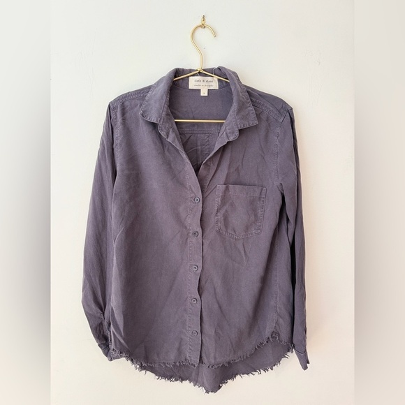 Cloth & Stone Fringe Button Down Shirt in Grey/ Purple - Picture 2 of 9